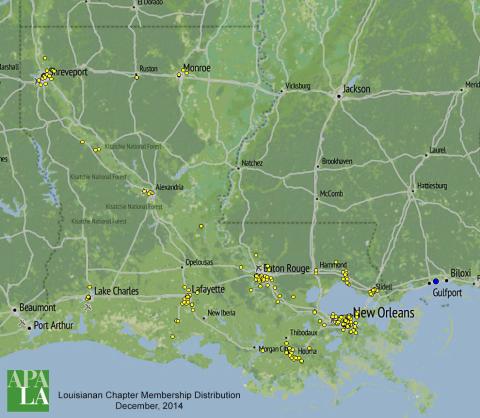Distribution map of APA Chapter membership across Louisiana