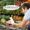Plan4Health logo; man shopping for fresh vegetables